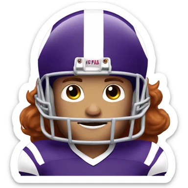 Redhead jesus playing American football wearing purple number 14 sticker