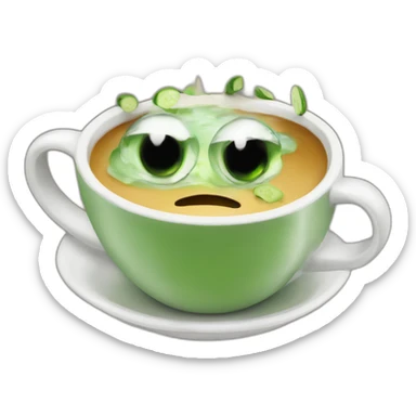 bathing in a coffee cup with slices of cucumber on eyes sticker