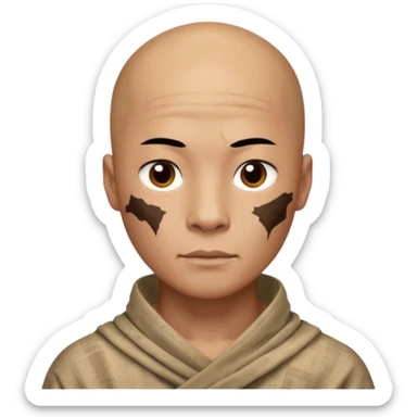 china ancient man bold head, tattered puma skin cloth sticker