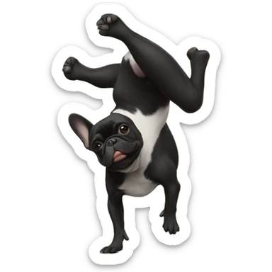 All black French bulldog doing a handstand sticker