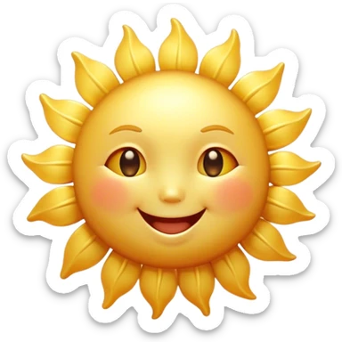 Cinematic tiny happy sun, golden and round, chubby with a warm smile, gentle rays beaming softly, radiating warmth and happiness, irresistibly cute. sticker