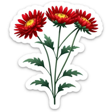 single Bright Red Chrysanthemum, straight stem sticker