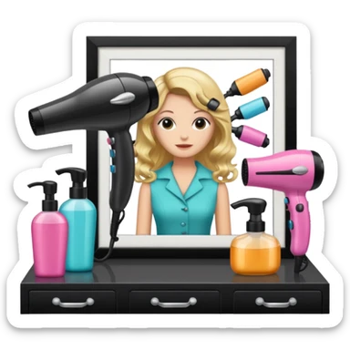 secador de pelo, ruleros, shampoo, peluqueria sticker
