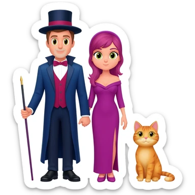 magician couple and their pet cat sticker