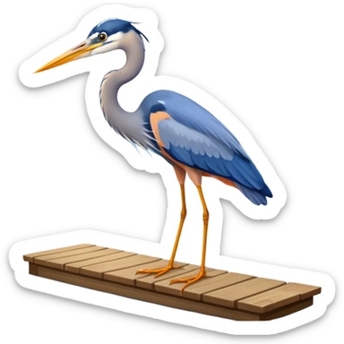 Blue heron walking on dock by water fishing  sticker