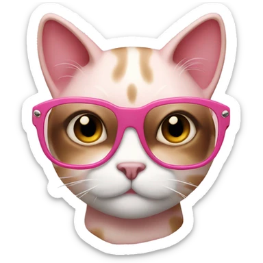 Pink cat with brown miu miu glasses  sticker