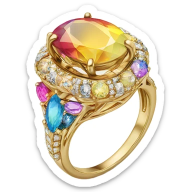 Gold engagement ring with colorful stone sticker