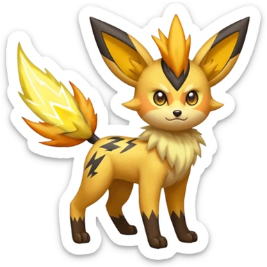 Feral Lightning-patterned Zig-zagged buzzy fuzzy Meloetta-Electrike-Zorua-Jolteon-Cobalion-Vernid-fusion-hybrid-creature, full body  sticker