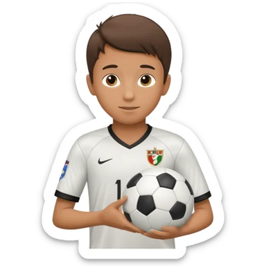 a boy having a soccer ball next to his hand wearing a soccer jersey
 sticker