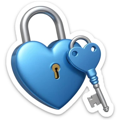 A blue heart-shaped lock with a silver key sticker