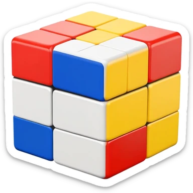 Clean, simple 3x3 Rubik's cube with bright primary colors. Minimalist design with smooth edges in classic iOS emoji style. sticker