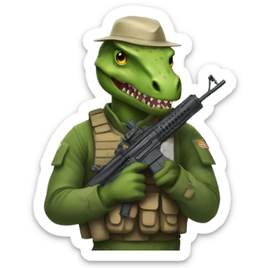 a dinosaur soldier  sticker