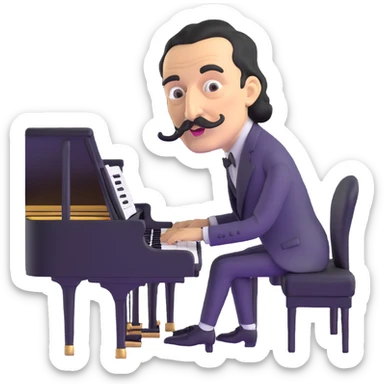 Salvador Dali with his iconic mustache playing a piano sticker