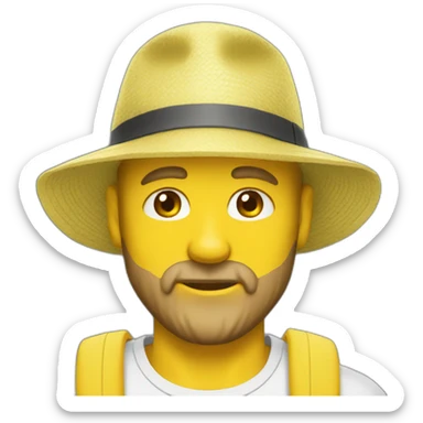 Blonde beard bald man wearing yellow bucket hat sticker
