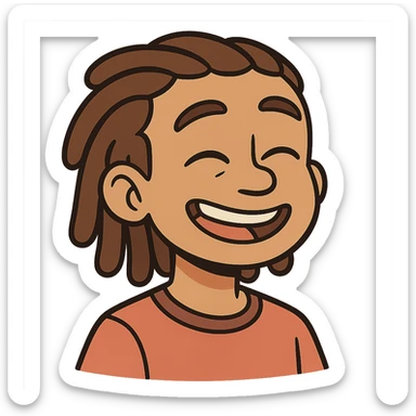 boy with light skin and dreads, smiling, headshot, cartoon style sticker