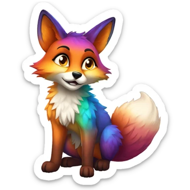 Colorful gradient-shiny-sparkle-fox anthropomorphic furry fursona full body sticker