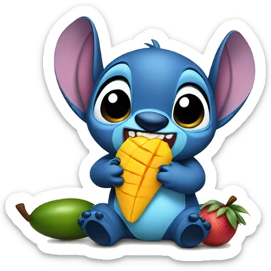 Stitch eating a mango sticker