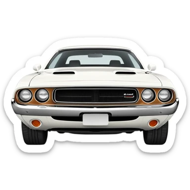 White 1971 Dodge Challenger at 30-degree three-quarter view, detailed front headlights and grille visible, sleek all-white exterior, simplified iOS emoji style sticker