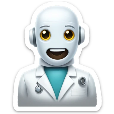 smiling robot in a labcoat sticker