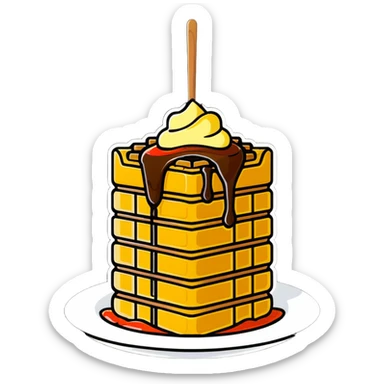 Delicious waffle with syrup dripping and melting butter sticker