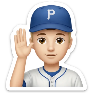 Baseball player, hand salute, hat with P sticker