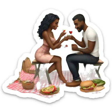 Romantic picnic date for beautiful tattooed couple sticker