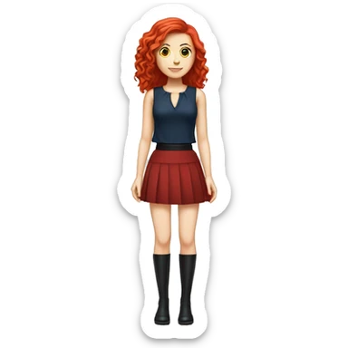 White girl red hair black high heels blue miniskirt skirt sticker