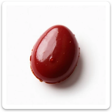 realistic single candied almond with a shiny dark red candy shell, isolated, no background sticker