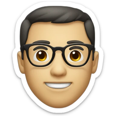 nerd face mouth close 2 teeth visible acne on the face pale tan black hair with glasses sticker