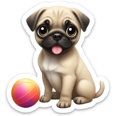 Baby pug puppy playing with a ball  sticker