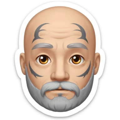 bald grey bearded man with face tattoo sticker