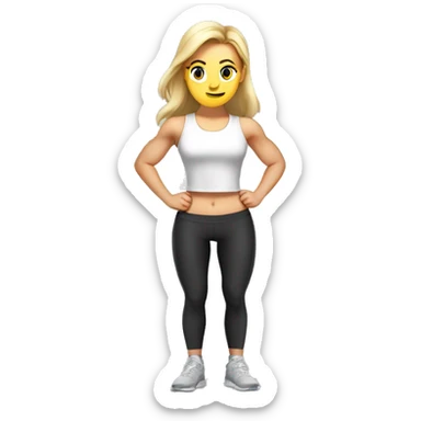 muscular white girl doing squats in a t-shirt and leggins at gym sticker