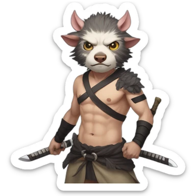 Inosuke from the anime Demon Slayer wears a mask Mountain boar, half-naked and carrying two swords sticker