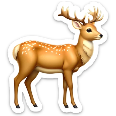 cinematic-[deer]-realistic-full-body-standing on all fours-emoji,-tail-tucked-close,-head-tilted-dramatically,-sleek-[fawn]-fur,-simplified-yet-realistic-focused-features,-highly-detailed,-glowing-with-an-almost-sarcastic-glow big antlers sticker