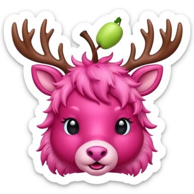 cute pink deer with apple on head sticker