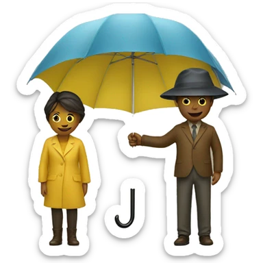 two persons under a yellow umbrella sticker