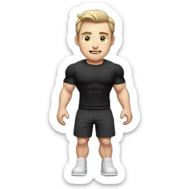 amazed Pale skinned Fit Man With the biceps and dark brown hair in black shirt, gray sports shorts and white Sneakers sticker