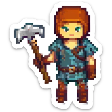 Minecraft-style character, 45x45 pixel resolution, blocky pixel art, simple colors, holding a pickaxe, no background sticker