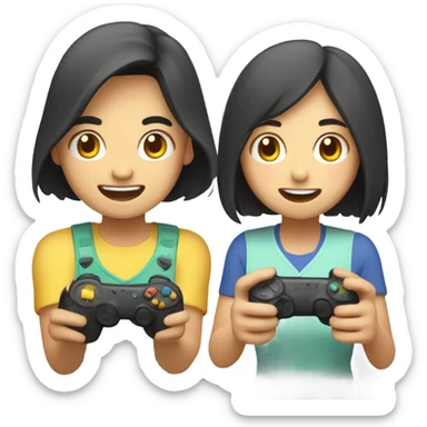 Cute asian couple excitedly playing video games sticker