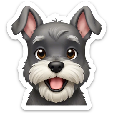 Cinematic Cute Yawning Miniature Schnauzer Portrait Emoji, Head cocked with a wide, adorable yawn and droopy, charming eyes, featuring a neatly trimmed, lovable salt-and-pepper fur, simplified yet irresistibly cute, highly detailed, glowing with a warm, relaxed radiance, high shine, exuding a sleepy yet spirited charm, styled with a soft, cozy glowing outline, capturing the essence of a Miniature Schnauzer mid-yawn, radiating pure, drowsy cuteness! sticker