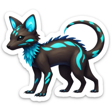 Rare realistic dark-neon glowing bioluminescent edgy badass epic pretty beautiful handsome gorgeous aesthetic colorful vibrant Vernid-Trico-species-Fakemon-creature by LiLaiRa, 4 legs, 1 tail, random markings, (full body) sticker