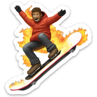 A man riding a burning snowboard  sticker