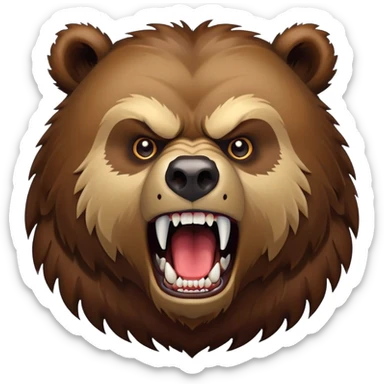 Fierce growling grizzly bear with bared teeth, menacing expression, powerful brown fur sticker