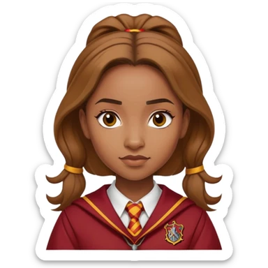 Angelina Johnson in harry potter, wear hogwarts gryfindor uniform, ponytail hair sticker
