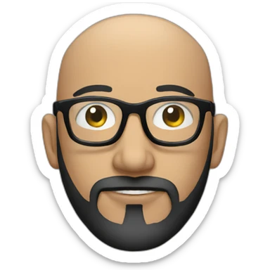 Almost bald head, beard, glasses with black frames and transparent glasses sticker