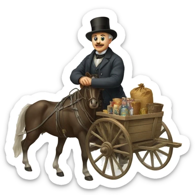 man on a cart with things from Russia in the 19th century sticker