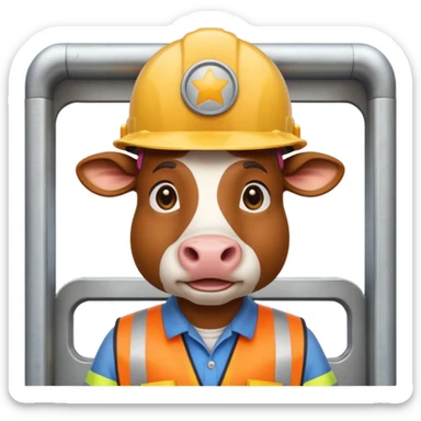 cow with a hard hat inside a toll booth sticker