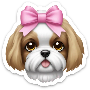 puppy with pink bows, shi tzu, sticker