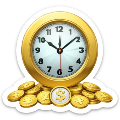 A clock ⏰ combined with coins 💰, symbolizing saving over time for retirement. sticker