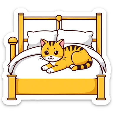 Golden cat on a bed sticker